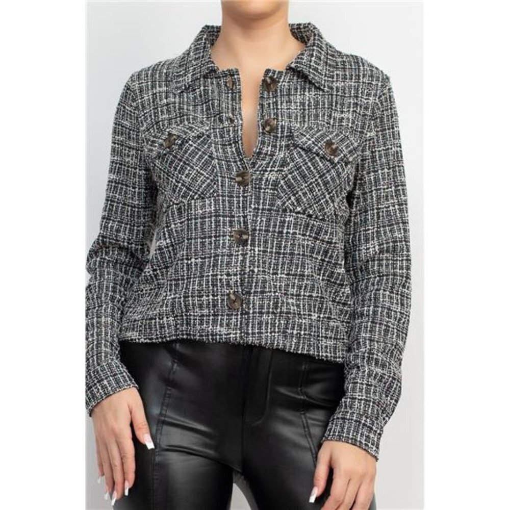 Black Plaid Button-down Tweed Jacket - Picture 5 of 6